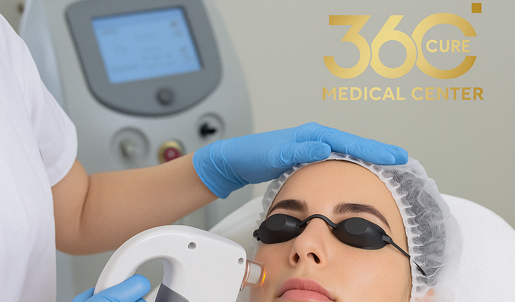 Woman receiving professional laser treatment at 360 Cure Medical Center